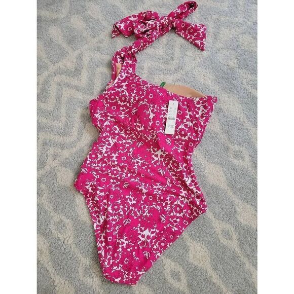 J. Crew Bow one-shoulder one-piece swimsuit in blushing meadow 8 NWT - Picture 8 of 10